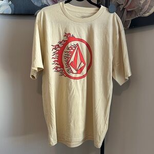 Volcom Cream Tee with Red Flame Graphic